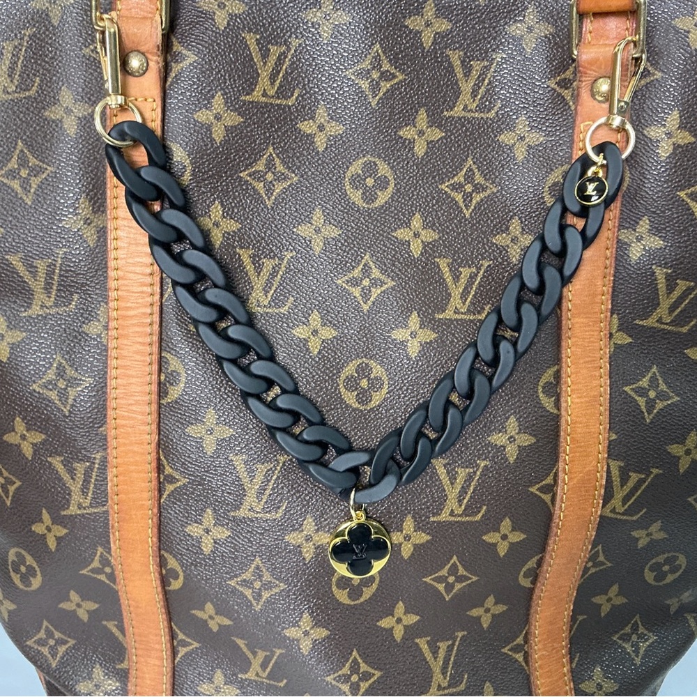 Louis Vuitton Black Resin Chain Bag Charm Top Handle Extender Black Gold Fleur - Picture 5 of 9